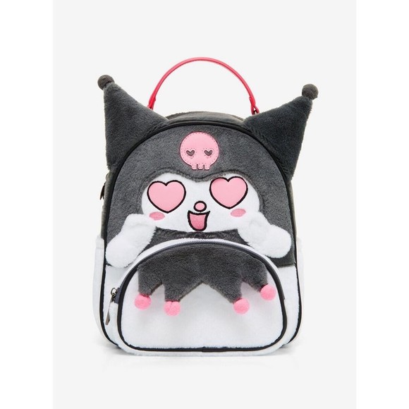 Sanrio Handbags - Sanrio Kuromi Heart Eyes Figural Mini Backpack Faux Fur 3D Ears Sealed In A Bag